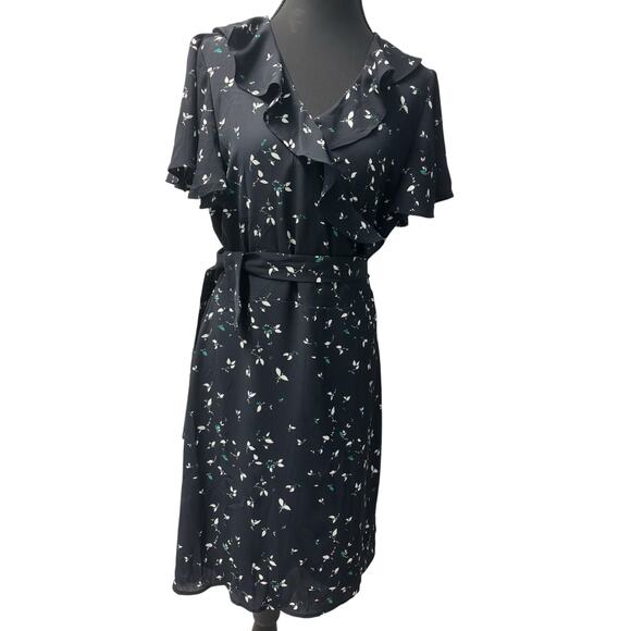 NWT Chelsea Nordstrom Navy Wrap Feminine Dress Size L - Picture 1 of 8